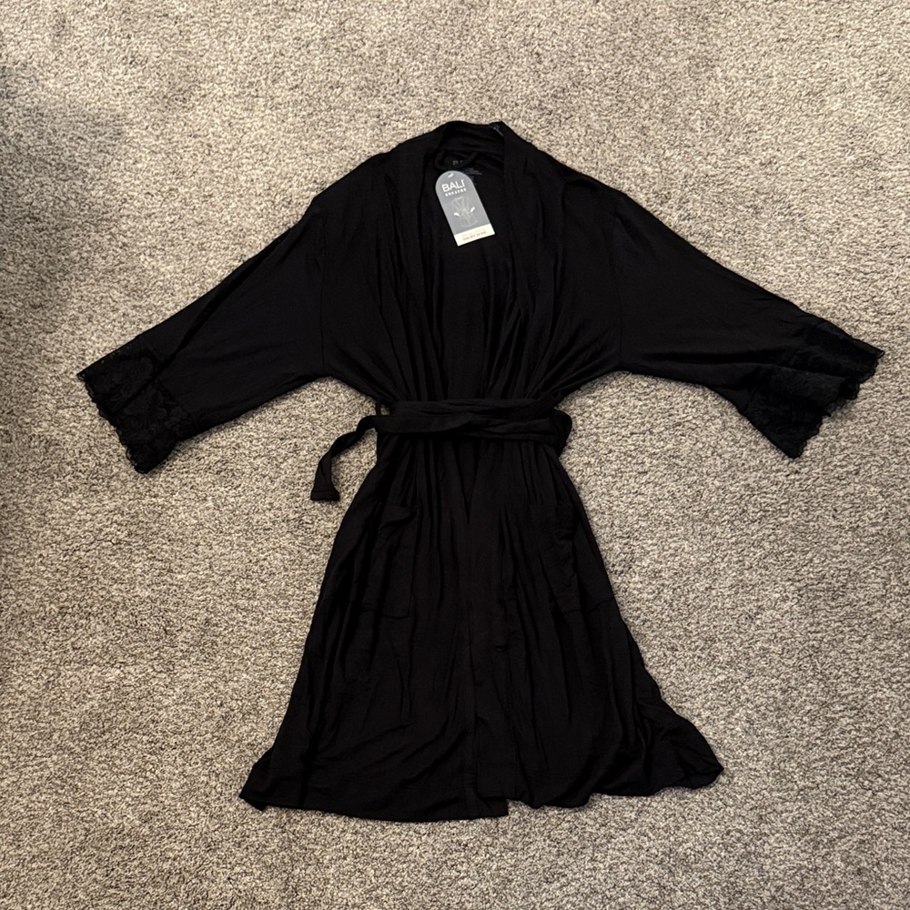 Bali Black Sleepwear Robe with Lace Womens Small NEW